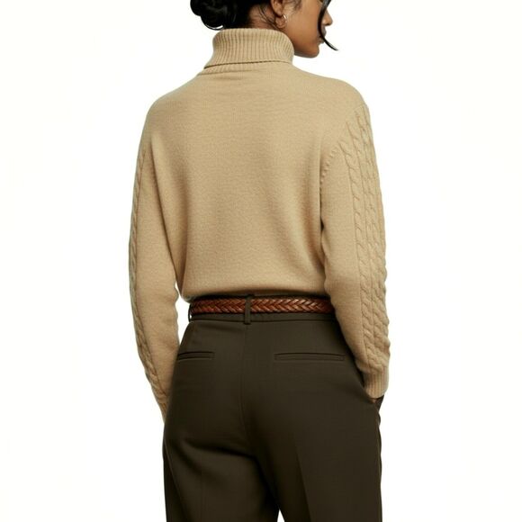 Croft & Barrow Cable Knit Turtleneck Sweater Sz XL | Tan Camel Beige Neutral - Picture 3 of 13